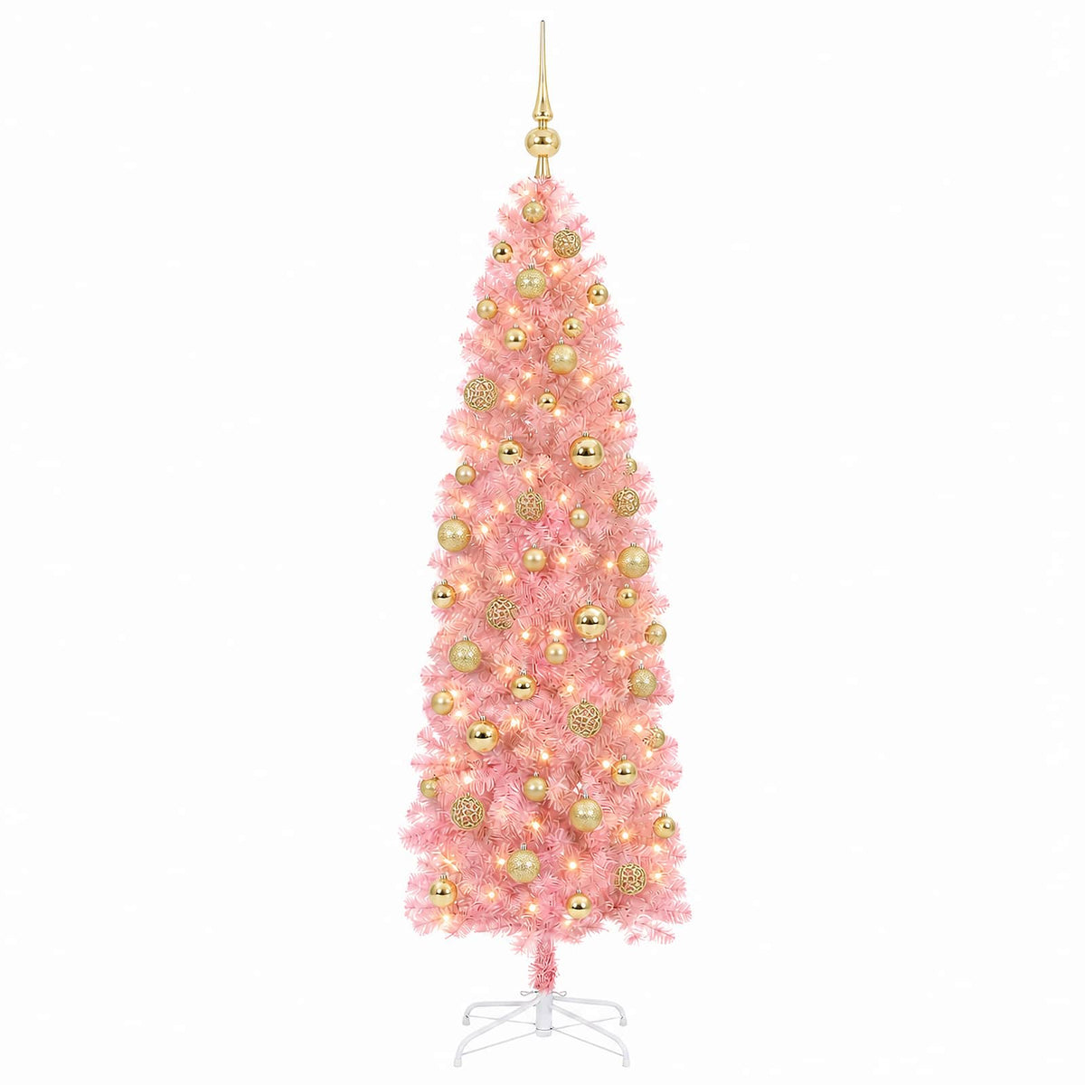 vidaXL Artificial Slim Christmas Tree with Bauble 180 cm 300 LEDs