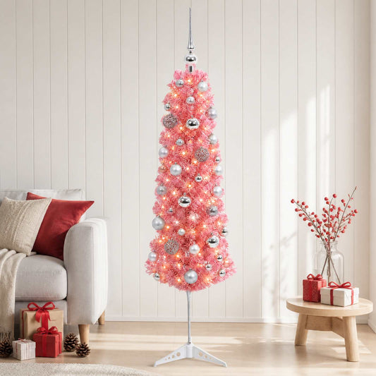 vidaXL Artificial Slim Christmas Tree with Bauble 150 cm 150 LEDs