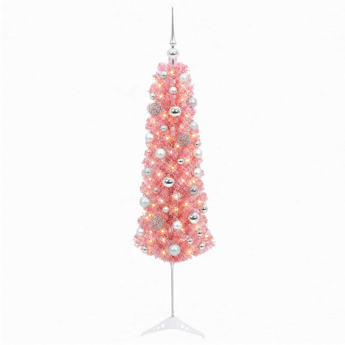 vidaXL Artificial Slim Christmas Tree with Bauble 120 cm 150 LEDs