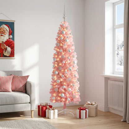 vidaXL Artificial Slim Christmas Tree with Bauble 240 cm 300 LEDs