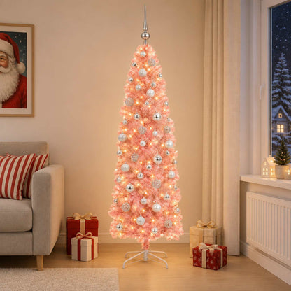 vidaXL Artificial Slim Christmas Tree with Bauble 240 cm 300 LEDs