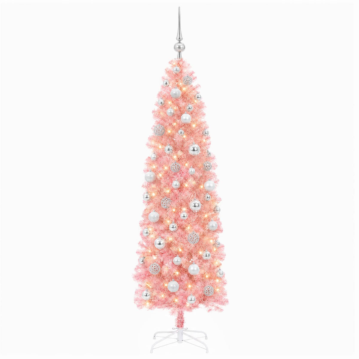 vidaXL Artificial Slim Christmas Tree with Bauble 240 cm 300 LEDs
