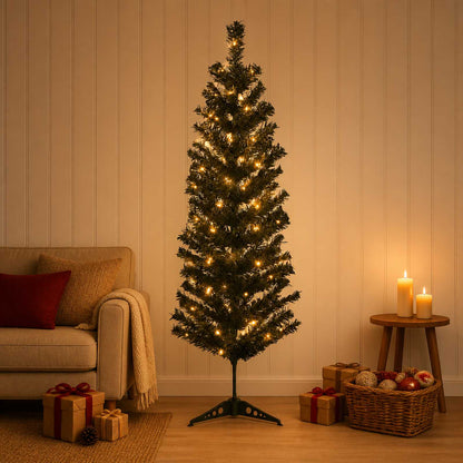 vidaXL Artificial Slim Christmas Tree 150 cm 150 LEDs Warm White