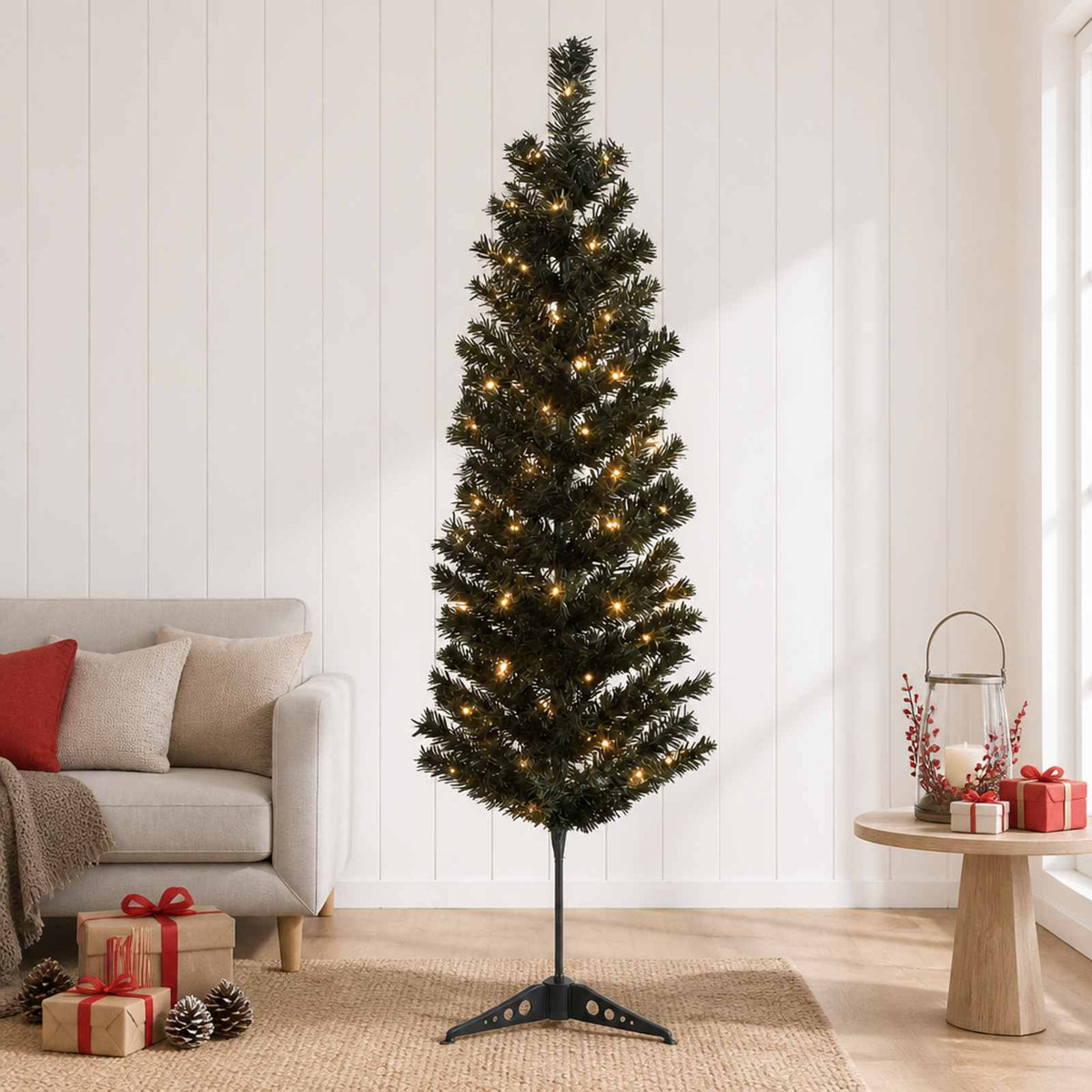 vidaXL Artificial Slim Christmas Tree 150 cm 150 LEDs Warm White