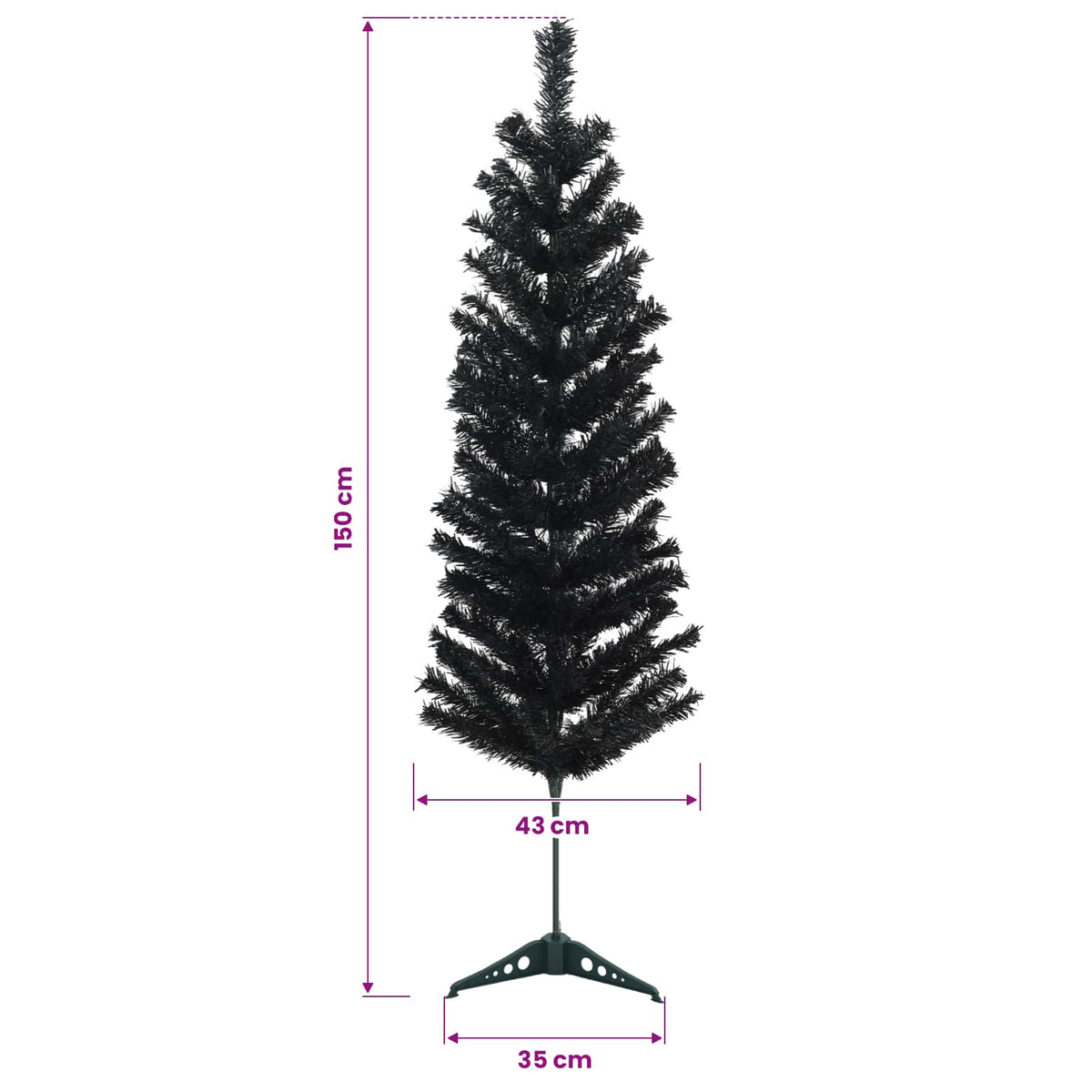 vidaXL Artificial Slim Christmas Tree 150 cm 150 LEDs Warm White