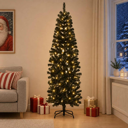 vidaXL Artificial Slim Christmas Tree 240 cm 300 LEDs Warm White