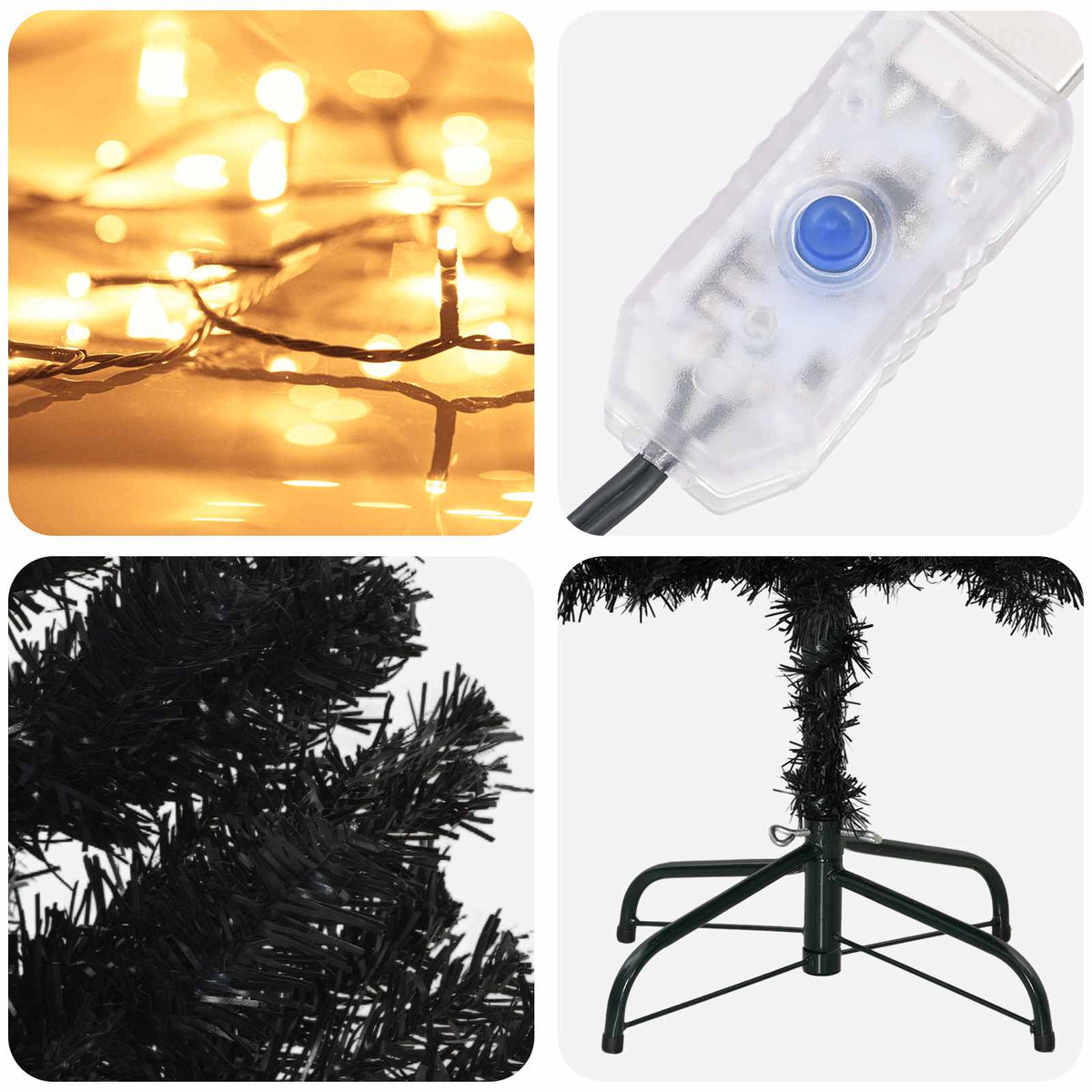 vidaXL Artificial Slim Christmas Tree 210 cm 300 LEDs Warm White