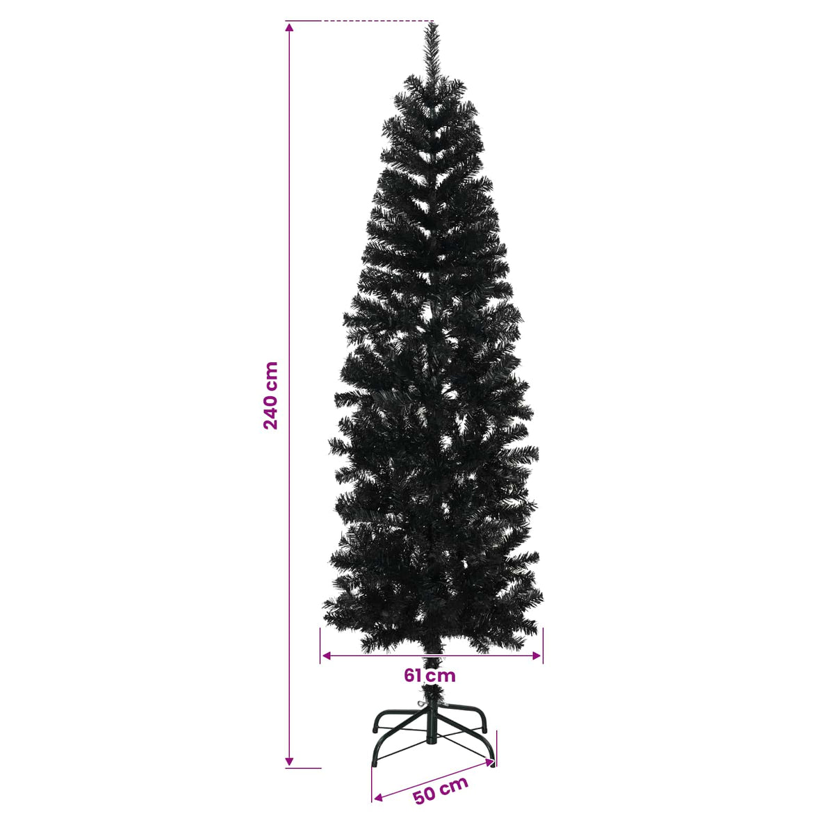 vidaXL Artificial Slim Christmas Tree 240 cm 300 LEDs Warm White