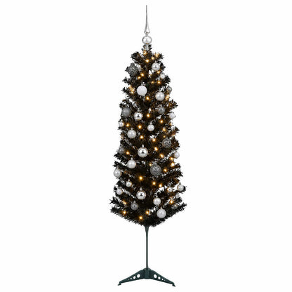 vidaXL Artificial Slim Christmas Tree with Bauble 120 cm 150 LEDs