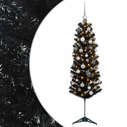 vidaXL Artificial Slim Christmas Tree with Bauble 150 cm 150 LEDs