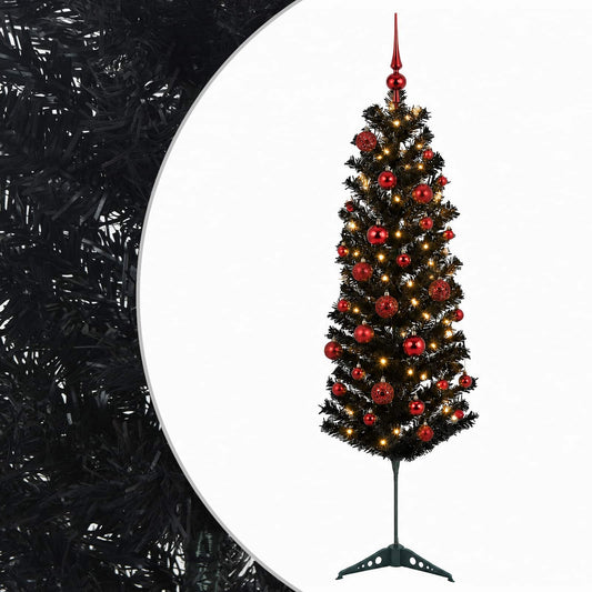 vidaXL Artificial Slim Christmas Tree with Bauble 150 cm 150 LEDs