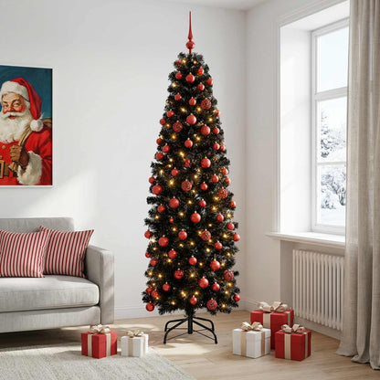 vidaXL Artificial Slim Christmas Tree with Bauble 180 cm 300 LEDs