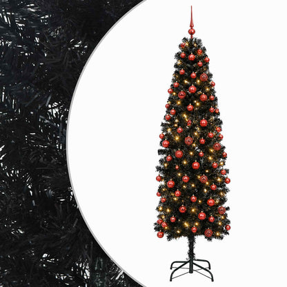 vidaXL Artificial Slim Christmas Tree with Bauble 180 cm 300 LEDs