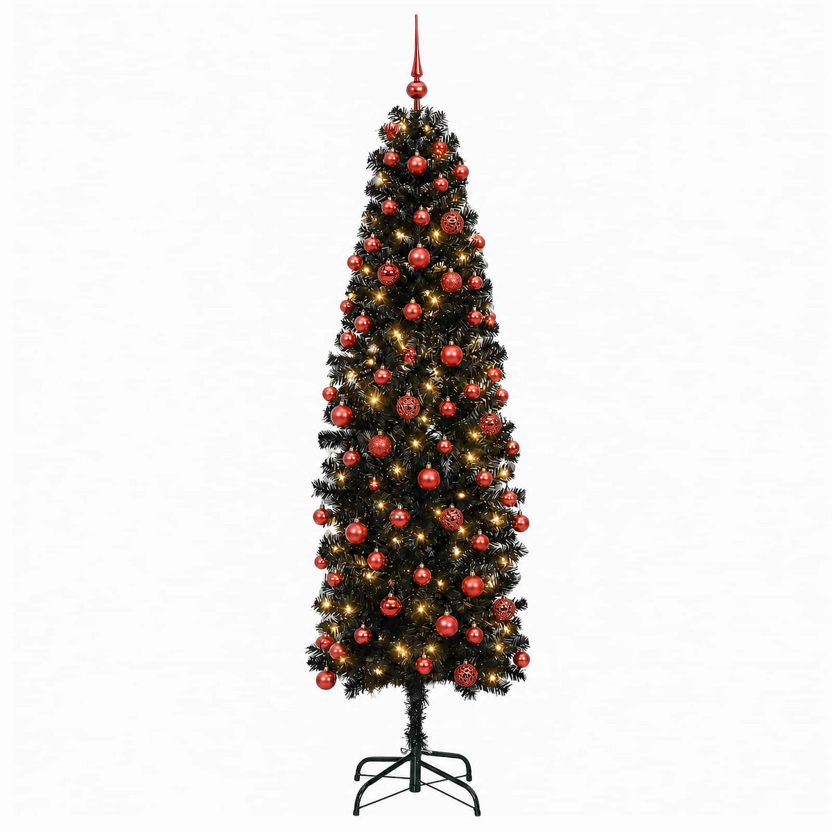 vidaXL Artificial Slim Christmas Tree with Bauble 180 cm 300 LEDs