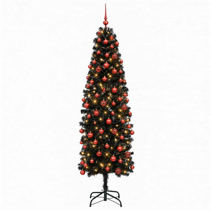 vidaXL Artificial Slim Christmas Tree with Bauble 180 cm 300 LEDs