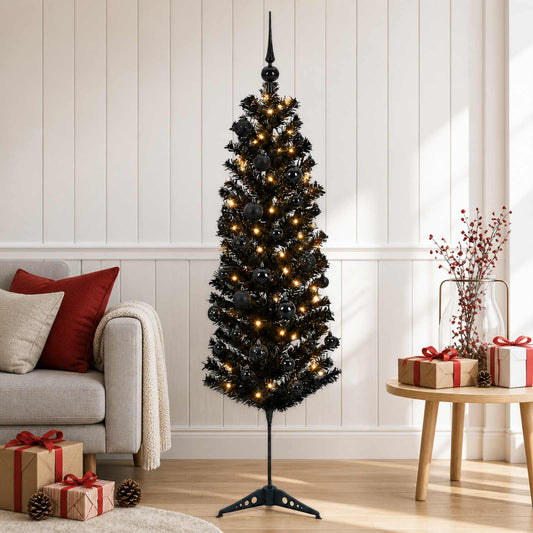 vidaXL Artificial Slim Christmas Tree with Bauble 150 cm 150 LEDs