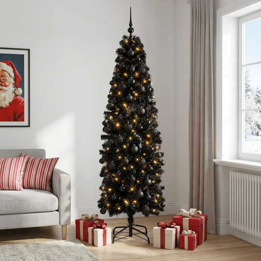 vidaXL Artificial Slim Christmas Tree with Bauble 180 cm 300 LEDs