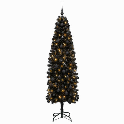 vidaXL Artificial Slim Christmas Tree with Bauble 180 cm 300 LEDs