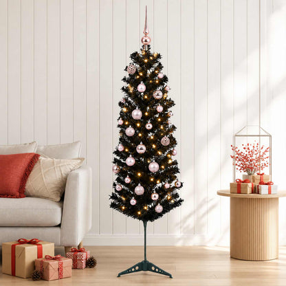 vidaXL Artificial Slim Christmas Tree with Bauble 150 cm 150 LEDs