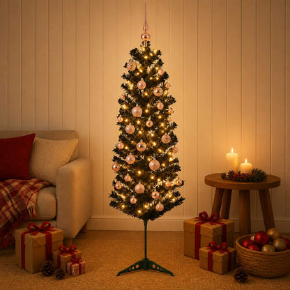 vidaXL Artificial Slim Christmas Tree with Bauble 150 cm 150 LEDs