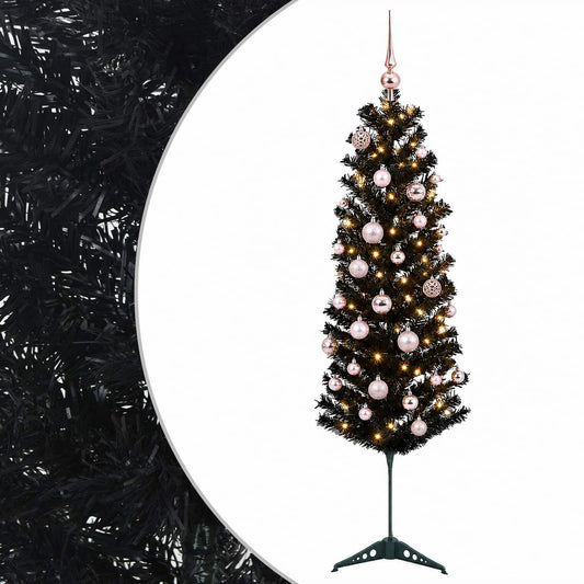 vidaXL Artificial Slim Christmas Tree with Bauble 150 cm 150 LEDs