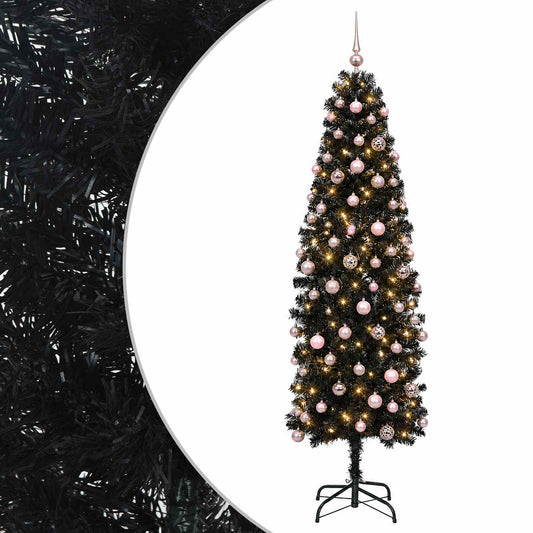 vidaXL Artificial Slim Christmas Tree with Bauble 180 cm 300 LEDs
