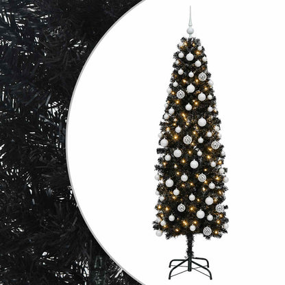 vidaXL Artificial Slim Christmas Tree with Bauble 180 cm 300 LEDs