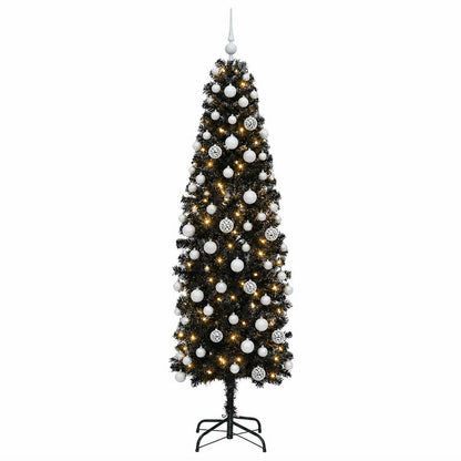 vidaXL Artificial Slim Christmas Tree with Bauble 180 cm 300 LEDs