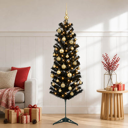 vidaXL Artificial Slim Christmas Tree with Bauble 150 cm 150 LEDs