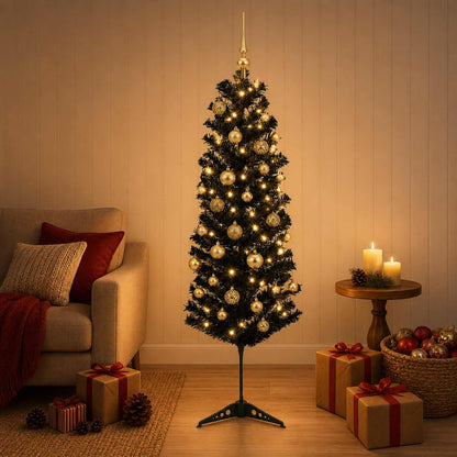 vidaXL Artificial Slim Christmas Tree with Bauble 150 cm 150 LEDs