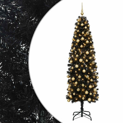 vidaXL Artificial Slim Christmas Tree with Bauble 180 cm 300 LEDs