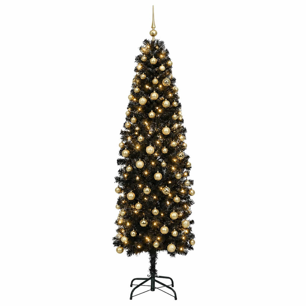 vidaXL Artificial Slim Christmas Tree with Bauble 180 cm 300 LEDs