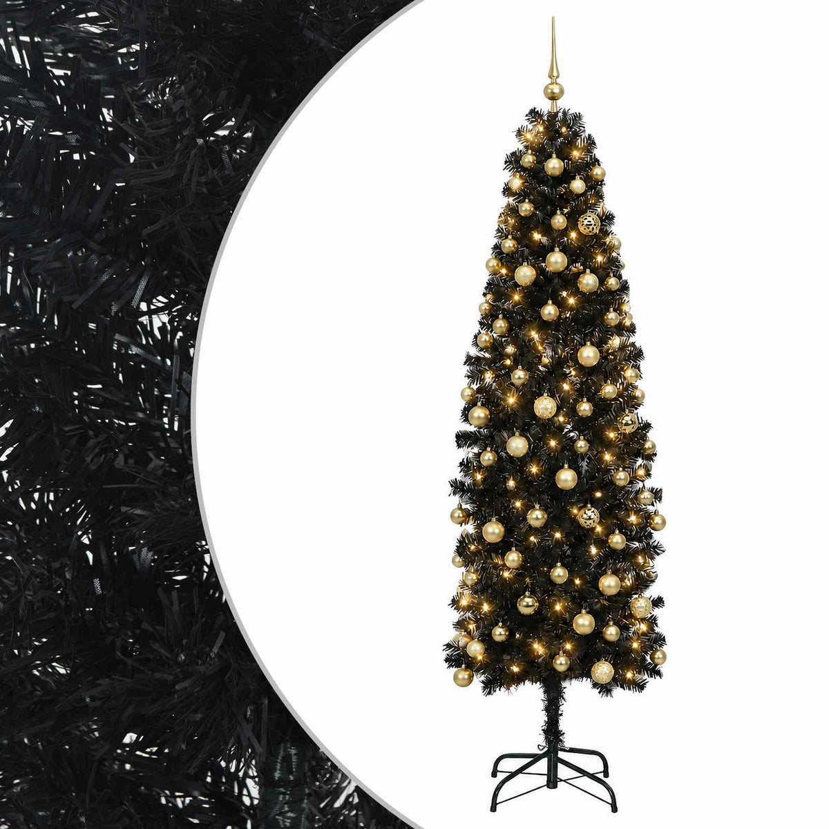 vidaXL Artificial Slim Christmas Tree with Bauble 210 cm 300 LEDs