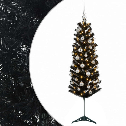 vidaXL Artificial Slim Christmas Tree with Bauble 120 cm 150 LEDs