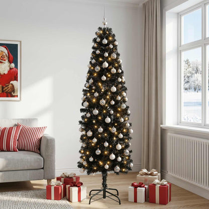 vidaXL Artificial Slim Christmas Tree with Bauble 240 cm 300 LEDs