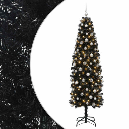 vidaXL Artificial Slim Christmas Tree with Bauble 240 cm 300 LEDs