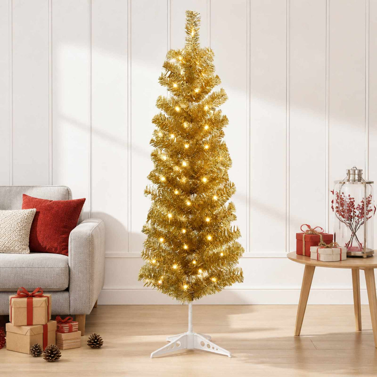vidaXL Artificial Slim Christmas Tree 150 cm 150 LEDs Warm White