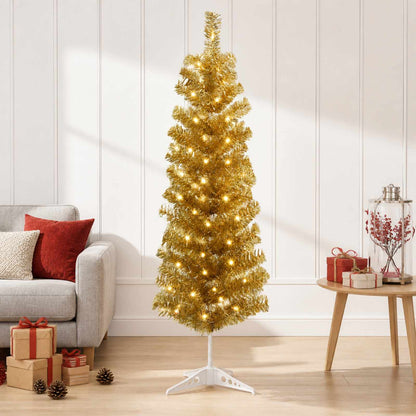 vidaXL Artificial Slim Christmas Tree 150 cm 150 LEDs Warm White