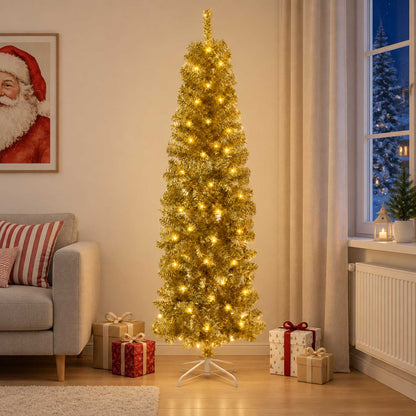 vidaXL Artificial Slim Christmas Tree 180 cm 300 LEDs Warm White