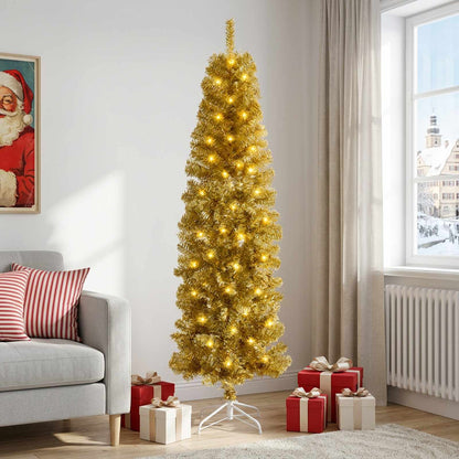 vidaXL Artificial Slim Christmas Tree 180 cm 300 LEDs Warm White