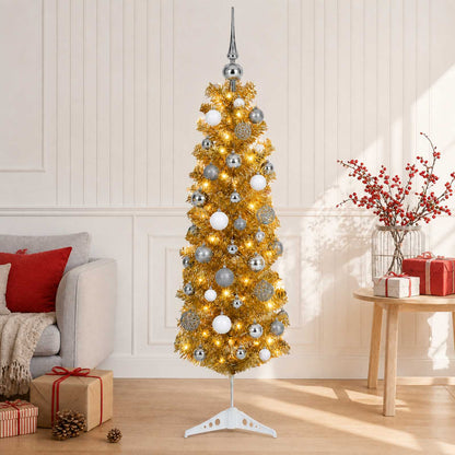 vidaXL Artificial Slim Christmas Tree with Bauble 150 cm 150 LEDs