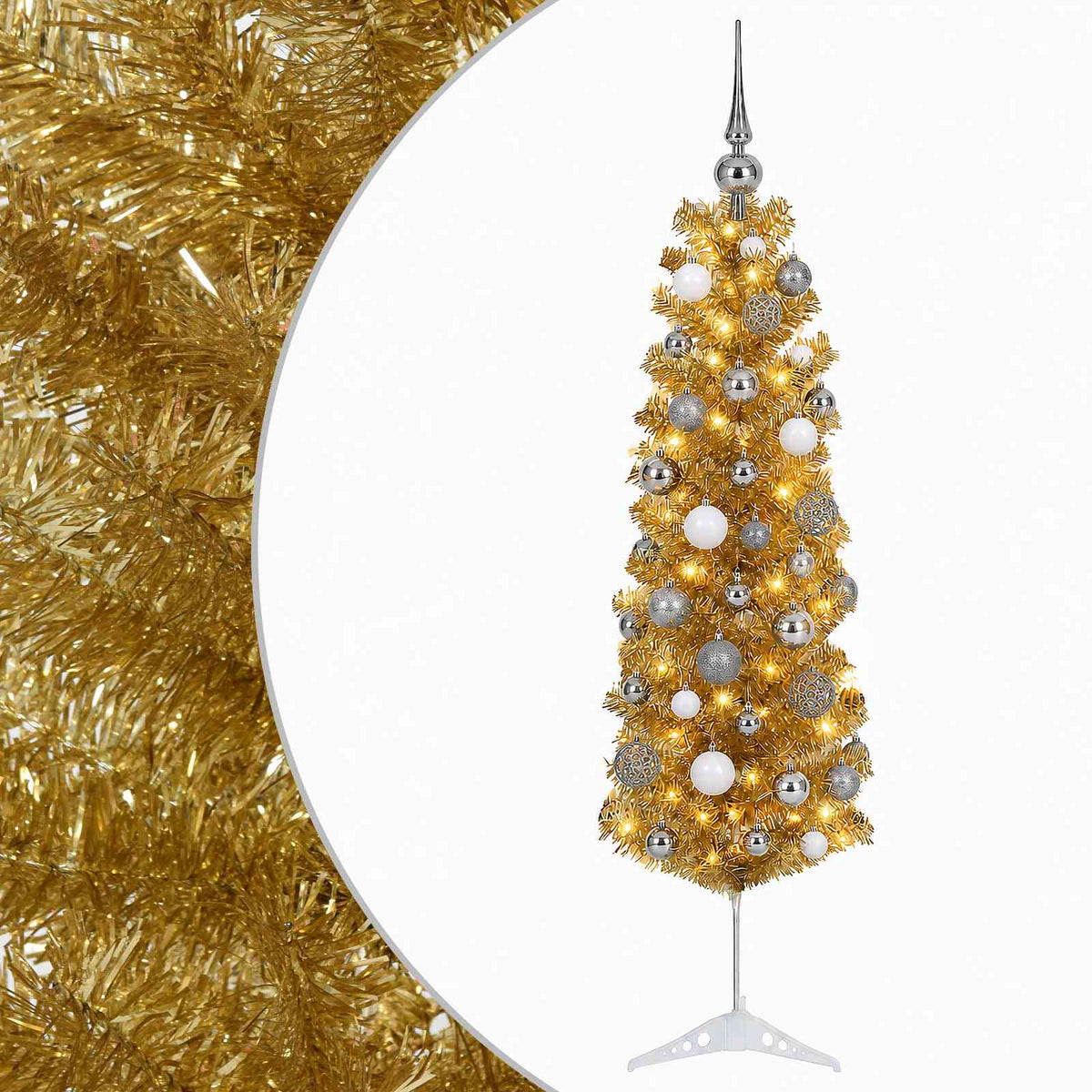 vidaXL Artificial Slim Christmas Tree with Bauble 150 cm 150 LEDs