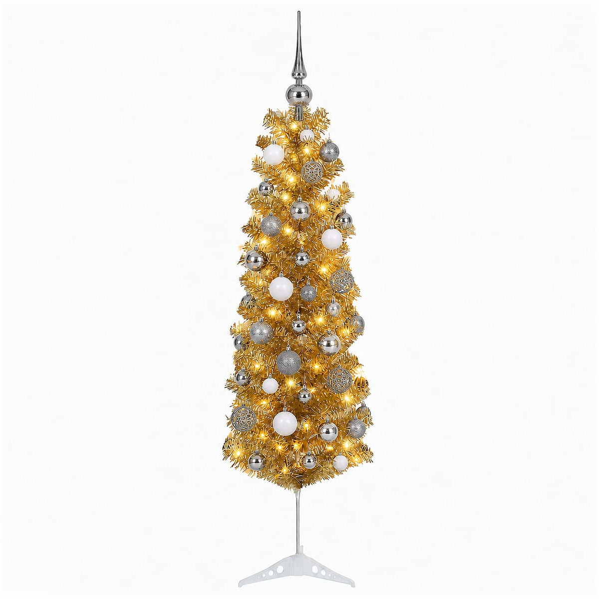 vidaXL Artificial Slim Christmas Tree with Bauble 150 cm 150 LEDs