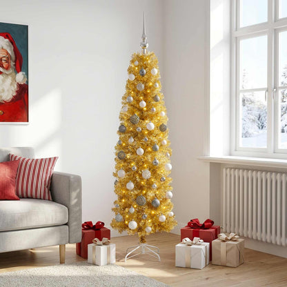 vidaXL Artificial Slim Christmas Tree with Bauble 180 cm 300 LEDs
