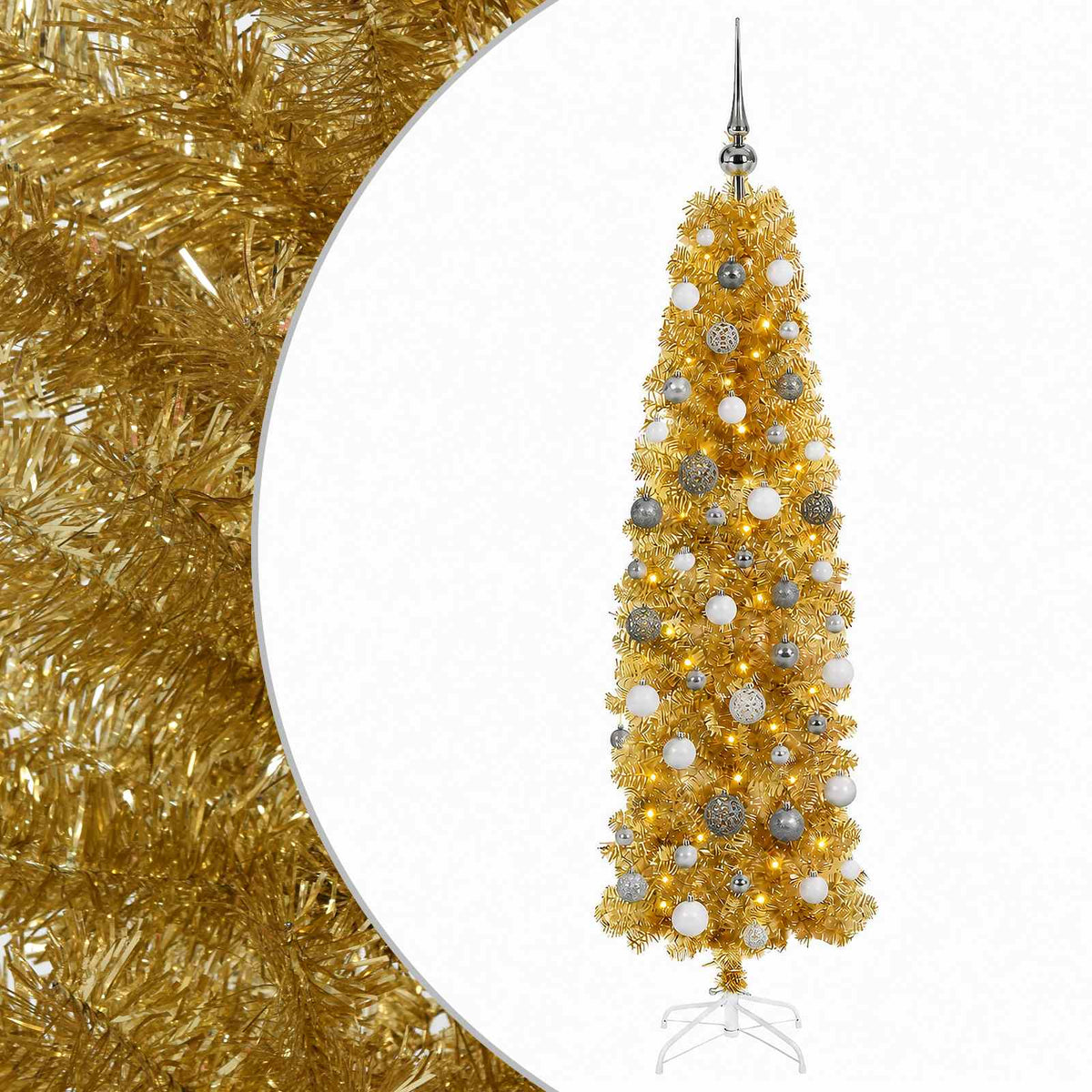 vidaXL Artificial Slim Christmas Tree with Bauble 180 cm 300 LEDs