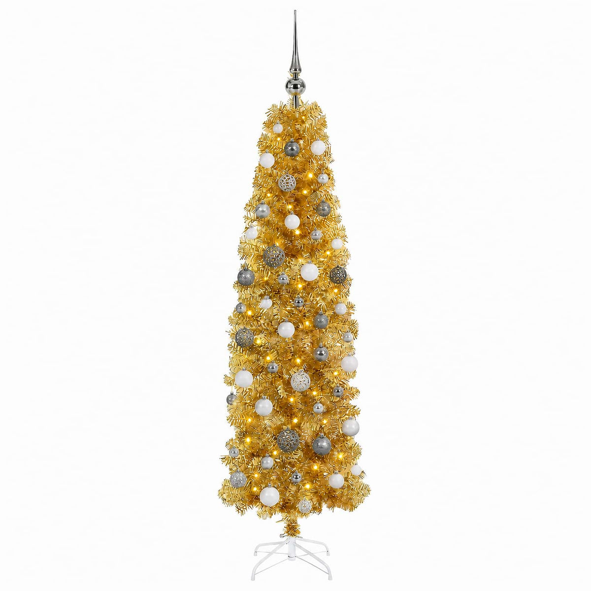 vidaXL Artificial Slim Christmas Tree with Bauble 180 cm 300 LEDs