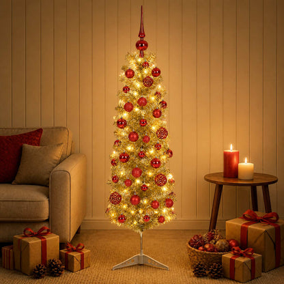 vidaXL Artificial Slim Christmas Tree with Bauble 150 cm 150 LEDs