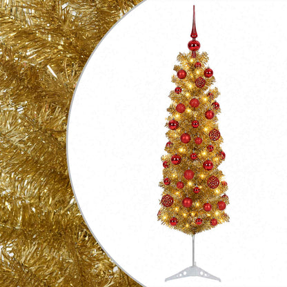 vidaXL Artificial Slim Christmas Tree with Bauble 150 cm 150 LEDs