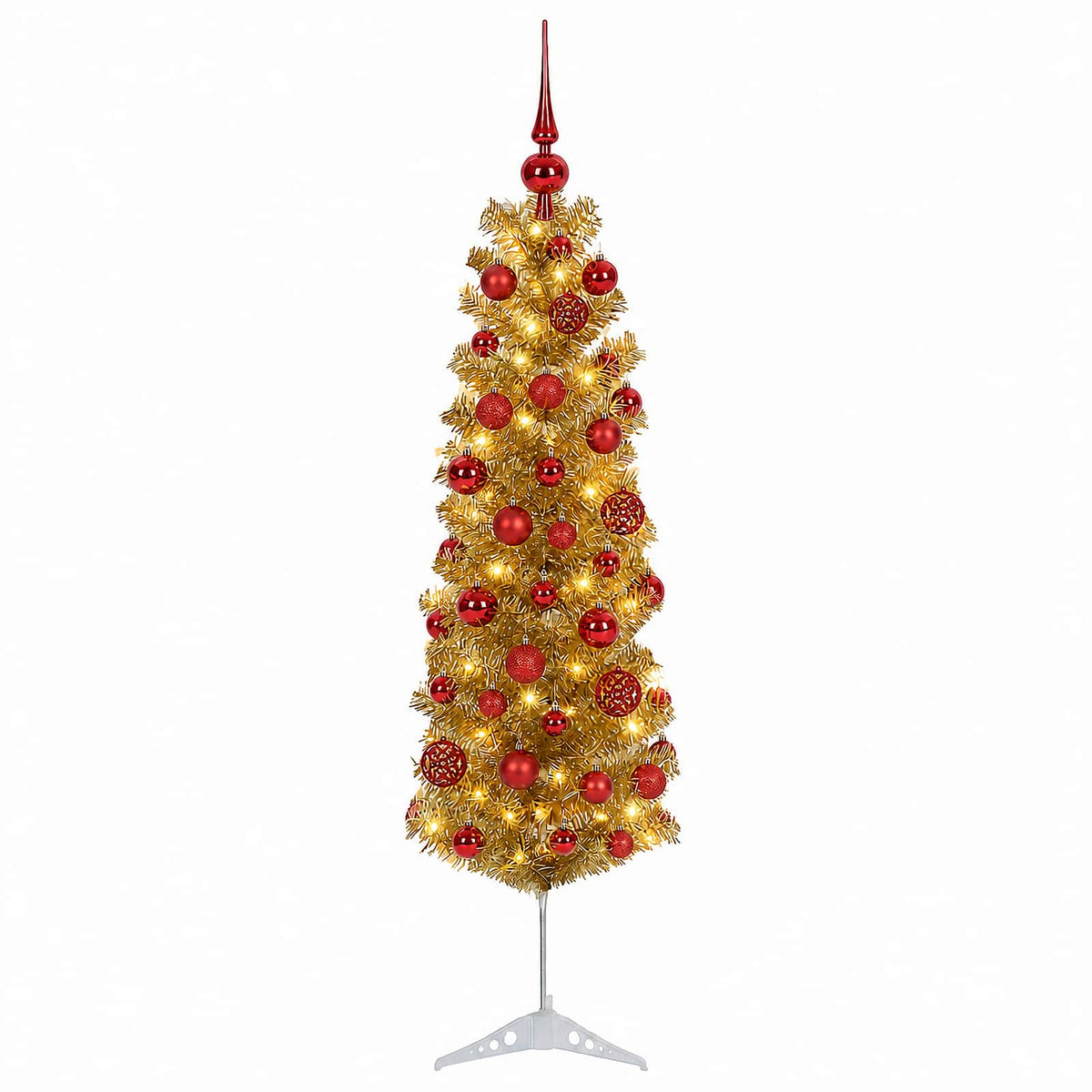 vidaXL Artificial Slim Christmas Tree with Bauble 150 cm 150 LEDs