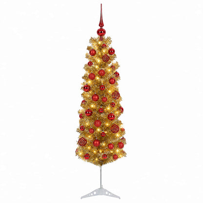 vidaXL Artificial Slim Christmas Tree with Bauble 150 cm 150 LEDs
